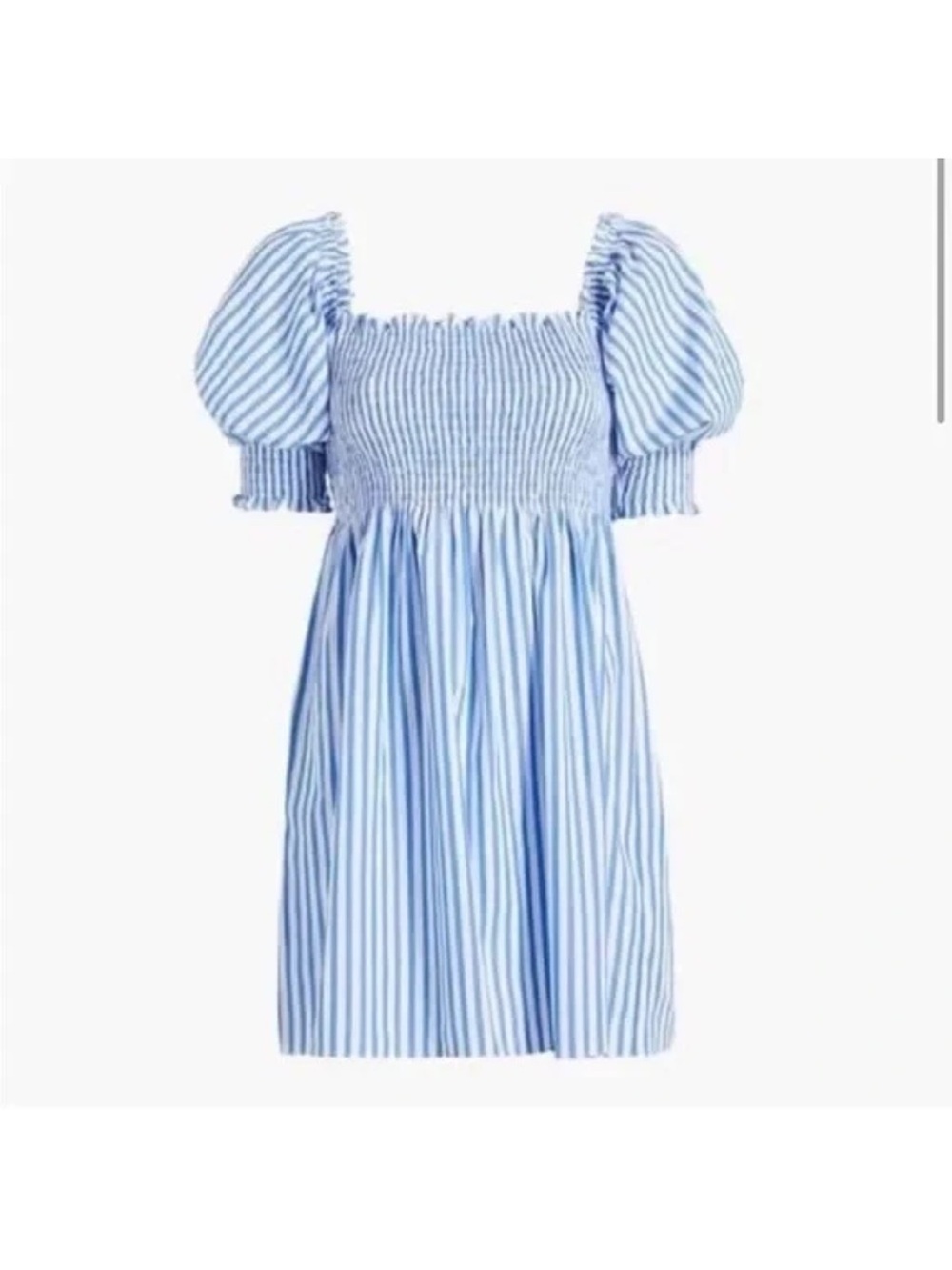 Hill House Athena Blue Striped Puff Sleeve Smocked Mini Dress